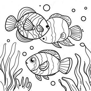 Pagina Para Colorear De Peces Tropicales Coloridos En Una Escena Submarina 39418-32726