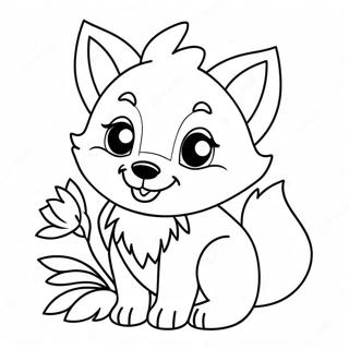 Pagina Para Colorear De Lobo Kawaii Jugueton Con Flores 39648-32903