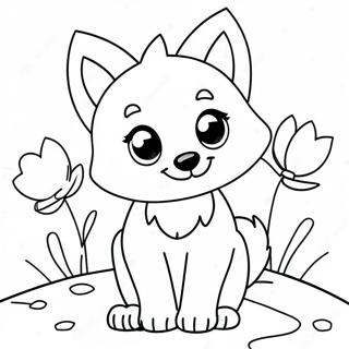 Pagina Para Colorear De Lobo Kawaii Jugueton Con Flores 39648-32904