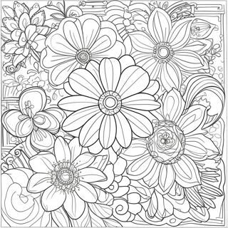 Pagina Para Colorear De Un Ramo De Flores Intrincado 39718-32957