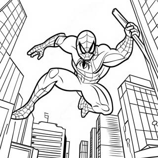 Pagina Para Colorear De Spiderman 2099 Balanceandose Por La Ciudad 4231-3416