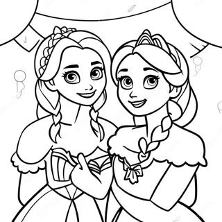 Pagina Para Colorear De La Celebracion De Cumpleanos De Elsa Y Anna 42602-35486