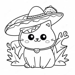 Pagina Para Colorear De Taco Cat Divertido Con Un Sombrero 43042-35839