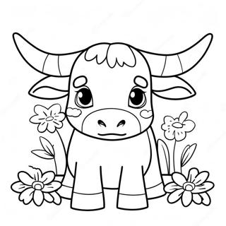 Pagina Para Colorear De Un Lindo Longhorn De Texas Con Flores 43403-36122