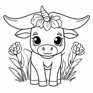 Pagina Para Colorear De Un Lindo Longhorn De Texas Con Flores 43403-36123