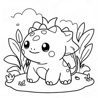 Pagina Para Colorear De Bulbasaur Lindo En Un Jardin 4361-3517