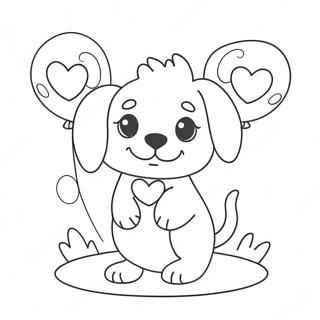 Pagina Para Colorear De Un Lindo Cachorro Con Globos En Forma De Corazon 44083-36664