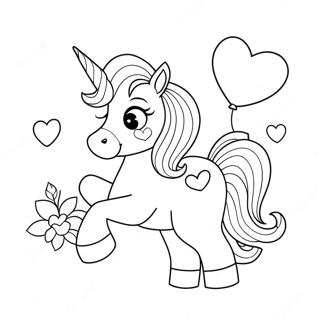 Pagina Para Colorear Del Unicornio Magico De San Valentin Con Globos En Forma De Corazon 44443-36962