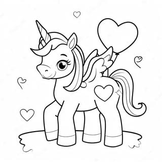 Pagina Para Colorear Del Unicornio Magico De San Valentin Con Globos En Forma De Corazon 44443-36963