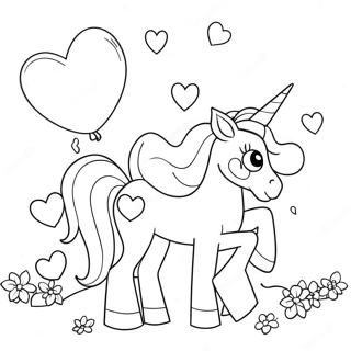 Pagina Para Colorear Del Unicornio Magico De San Valentin Con Globos En Forma De Corazon 44443-36964