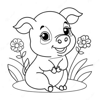 Pagina Para Colorear De Un Lindo Piglet Con Flores 4552-3664