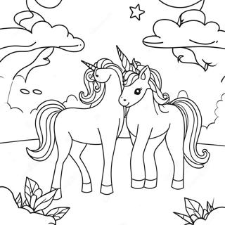 Pagina Para Colorear De Unicornios Magicos En Un Paisaje De Ensueno 45784-38010