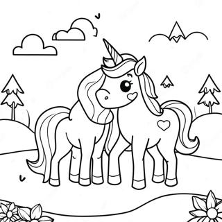 Pagina Para Colorear De Unicornios Magicos En Un Paisaje De Ensueno 45784-38147