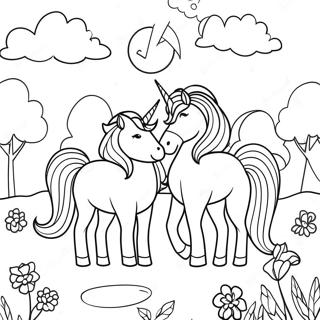 Pagina Para Colorear De Unicornios Magicos En Un Paisaje De Ensueno 45784-38148