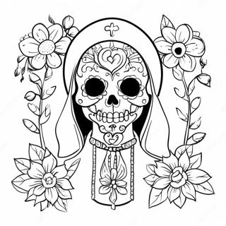 Pagina Para Colorear De Santa Muerte Colorida Con Flores 46174-38457