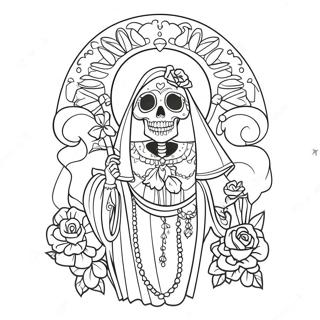 Pagina Para Colorear De Santa Muerte Colorida Con Flores 46174-38458