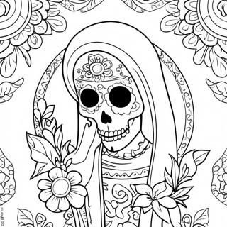 Pagina Para Colorear De Santa Muerte Colorida Con Flores 46174-38459