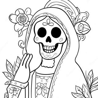 Pagina Para Colorear De Santa Muerte Colorida Con Flores 46174-38460