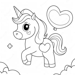 Pagina Para Colorear De Unicornio Lindo Con Globos En Forma De Corazon 47534-39541