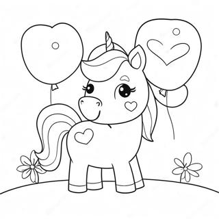 Pagina Para Colorear De Unicornio Lindo Con Globos En Forma De Corazon 47534-39543