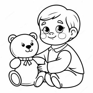 Pagina Para Colorear De Un Lindo Bebe Con Un Oso De Peluche 47595-39578