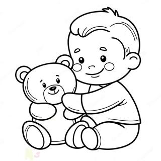 Pagina Para Colorear De Un Lindo Bebe Con Un Oso De Peluche 47595-39580