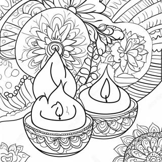 Pagina Para Colorear De Diyas Coloridos De Diwali 482-386