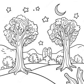 Pagina Para Colorear De La Noche Estrellada Con Arboles Caprichosos 48815-40550