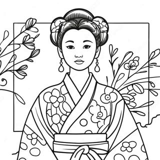 Pagina Para Colorear De Una Chica Japonesa En Kimono Tradicional 49024-40718