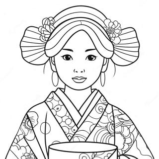 Pagina Para Colorear De Una Chica Japonesa En Kimono Tradicional 49024-40719