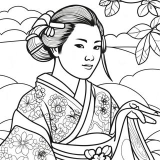 Pagina Para Colorear De Una Chica Japonesa En Kimono Tradicional 49024-40720