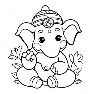 Pagina Para Colorear De Ganesha Linda Con Flores 49815-41554