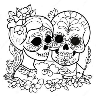 Parejas Amor Calavera De Azúcar Páginas Para Colorear