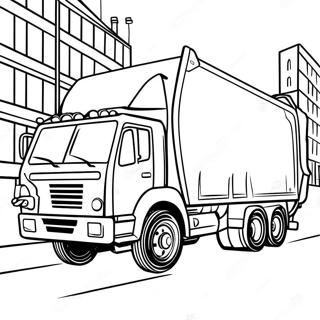 Pagina Para Colorear De Un Gran Camion De Basura Conduciendo Por La Ciudad 502-401