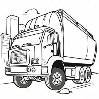 Pagina Para Colorear De Un Gran Camion De Basura Conduciendo Por La Ciudad 502-402