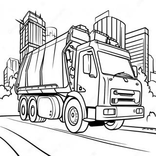 Pagina Para Colorear De Un Gran Camion De Basura Conduciendo Por La Ciudad 502-403