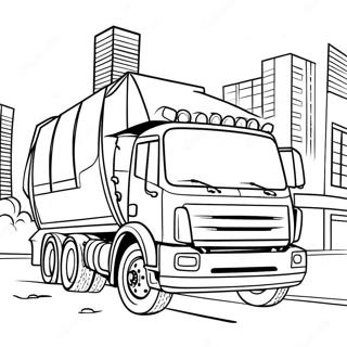 Pagina Para Colorear De Un Gran Camion De Basura Conduciendo Por La Ciudad 502-404