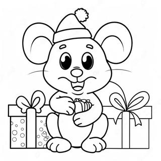 Pagina Para Colorear De Adorable Raton Navideno Con Regalos 51585-42953