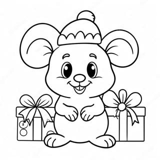 Pagina Para Colorear De Adorable Raton Navideno Con Regalos 51585-42955