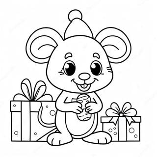 Pagina Para Colorear De Adorable Raton Navideno Con Regalos 51585-42956