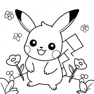 Pagina Para Colorear De Pikachu Nina Linda Con Flores 52186-43429