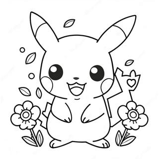 Pagina Para Colorear De Pikachu Nina Linda Con Flores 52186-43430