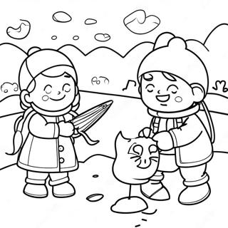 Pagina Para Colorear De Una Escena De Pesca En Hielo Con Ninos Felices 52616-43764