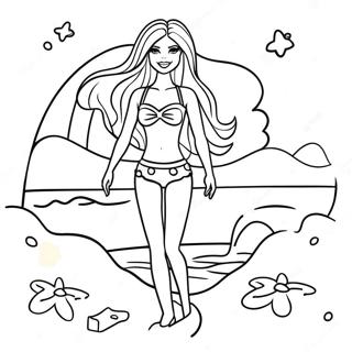 Pagina Para Colorear De Diversion En La Playa Con Barbie 52807-43928