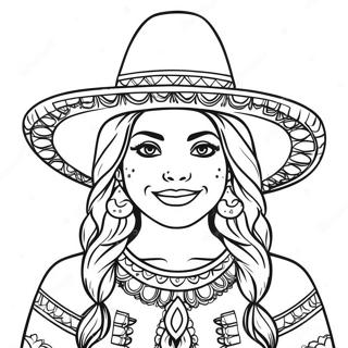 Pagina Para Colorear De Nina Mexicana Con Sombrero 53117-44168