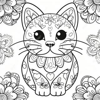 Pagina Para Colorear De Gato De Calavera De Azucar Colorido 53469-44426