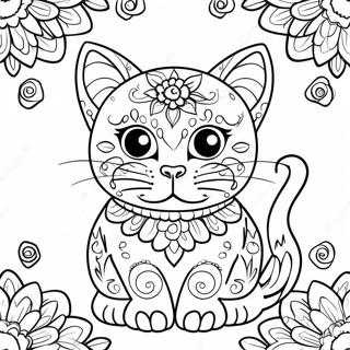 Pagina Para Colorear De Gato De Calavera De Azucar Colorido 53469-44427