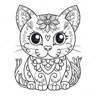 Pagina Para Colorear De Gato De Calavera De Azucar Colorido 53469-44428