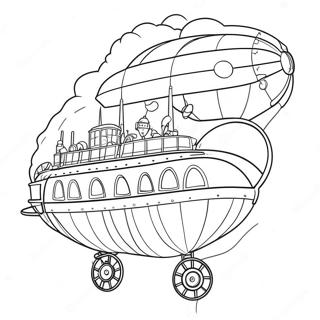 Pagina Para Colorear De Aventura En Dirigible Steampunk 5423-4343