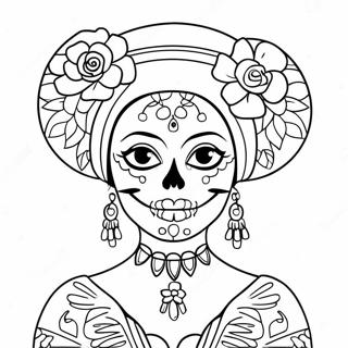 Pagina Para Colorear De Catrina Elegante Con Flores 54311-45225